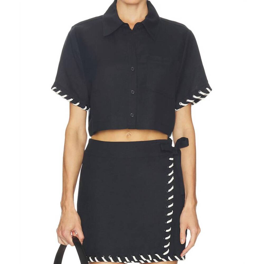 NEW JONATHAN SIMKHAI auggie camp shirt with front patch pocket in black